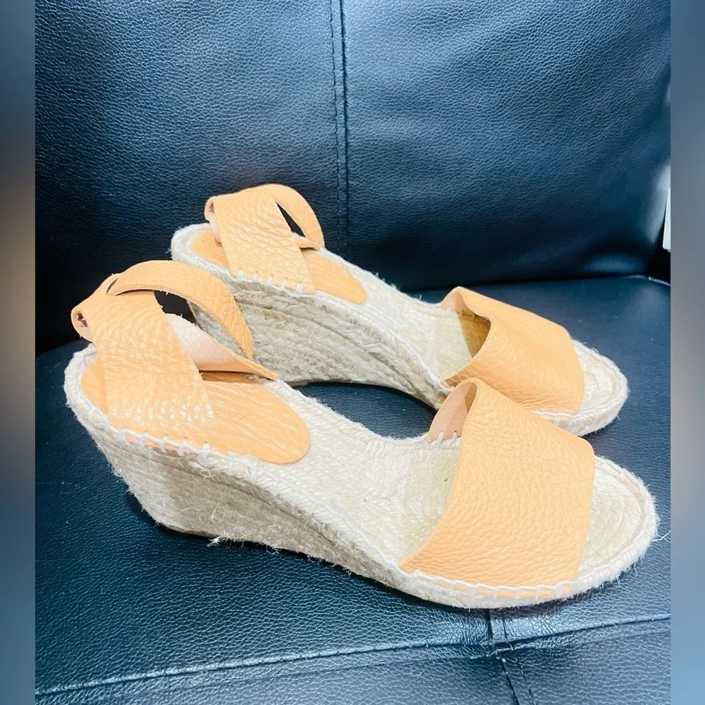 J.Crew Corsica Caramel Leather Ankle Strap Espadrille Wedge Sandals Size 8